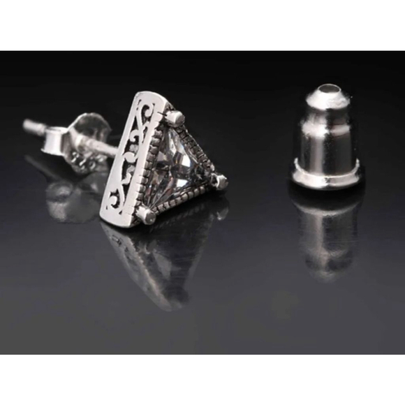 Trillion Cut Simulated Diamond 925 Sterling Silver Triangle Stud Earrings - Picture 6 of 11